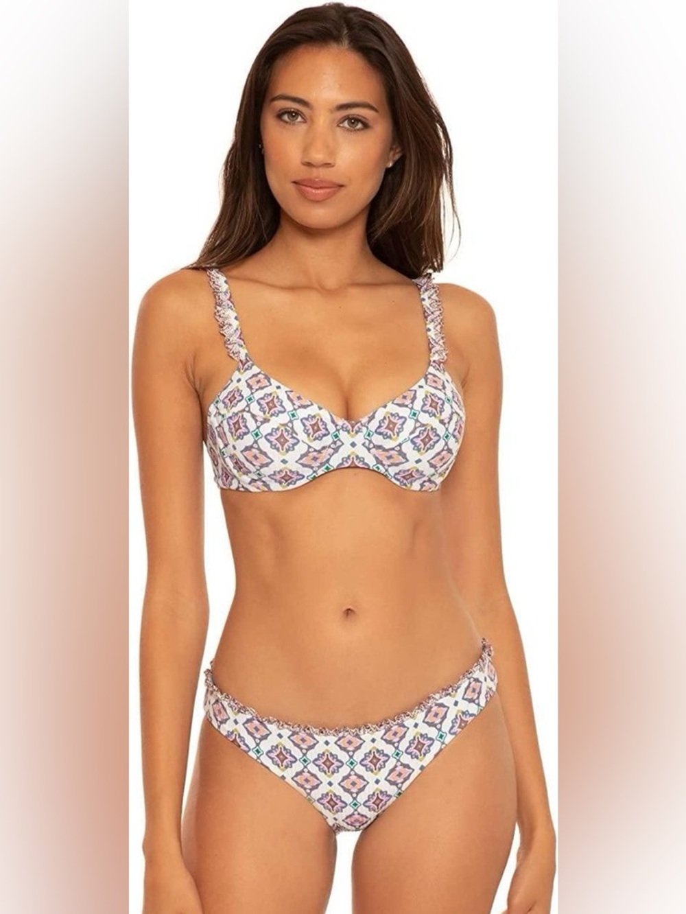 BECCA Periwinkle Blue Floral Trim Swim Suit